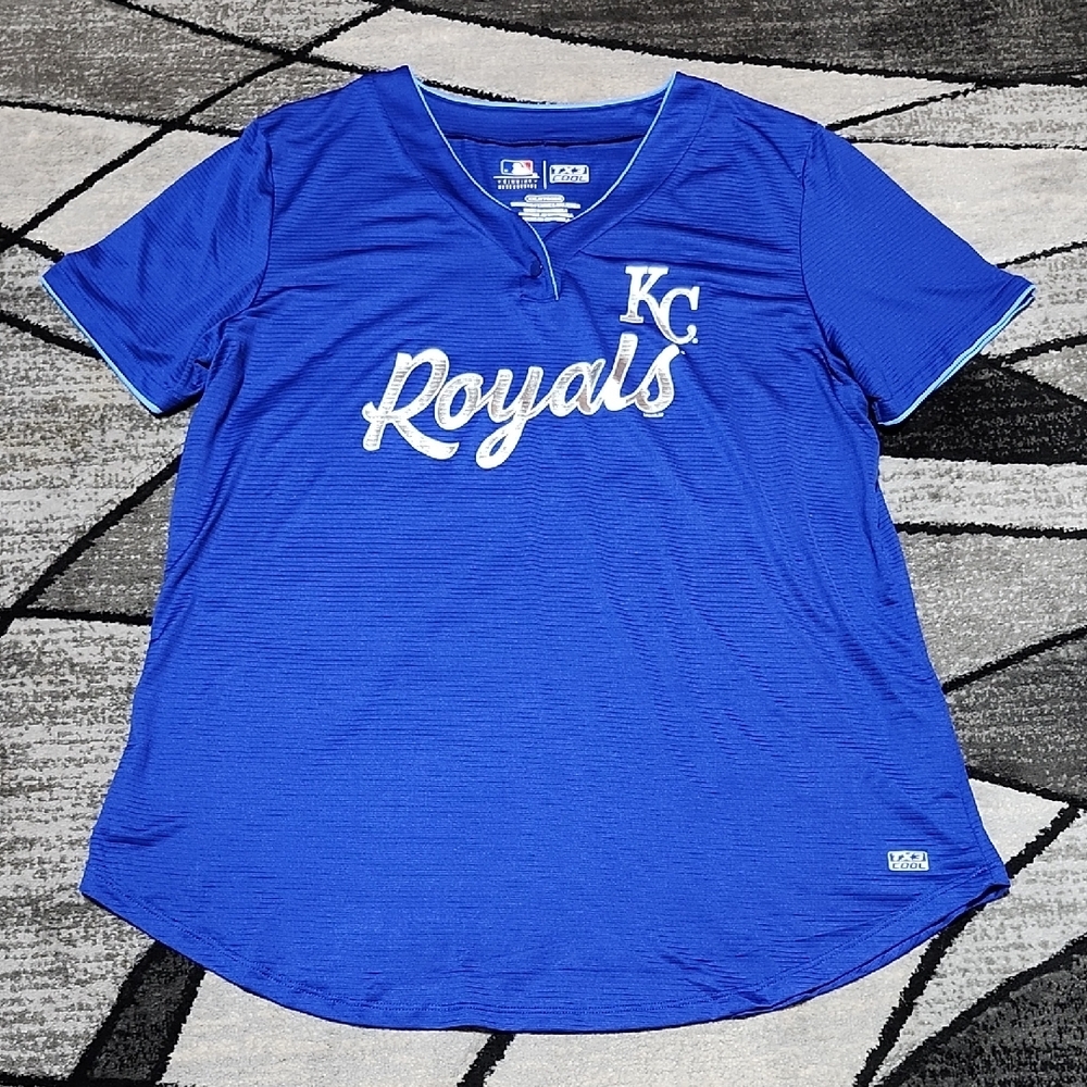 KANSAS CITY ROYALS TX3 COOL SILVER-SHINE LOGO JERSEY TEE-SHIRT XXL